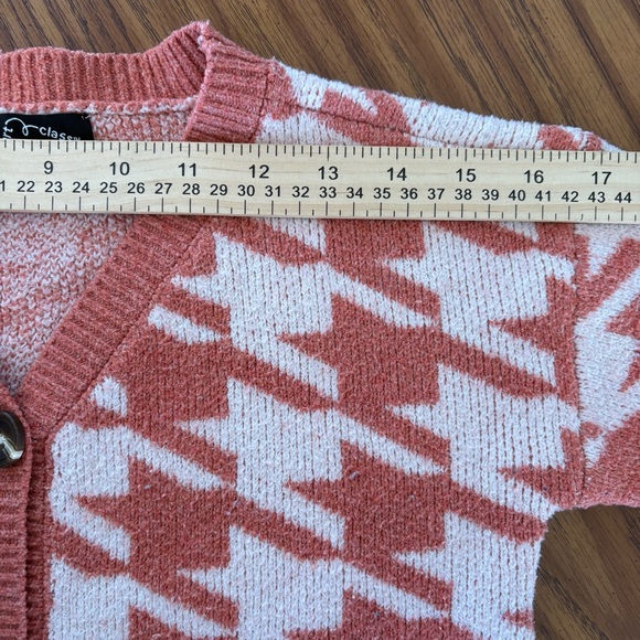 Art Class Girls Houndstooth Coral And Cream Button Up Cardigan Cropped Girls 8 - Picture 5 of 9